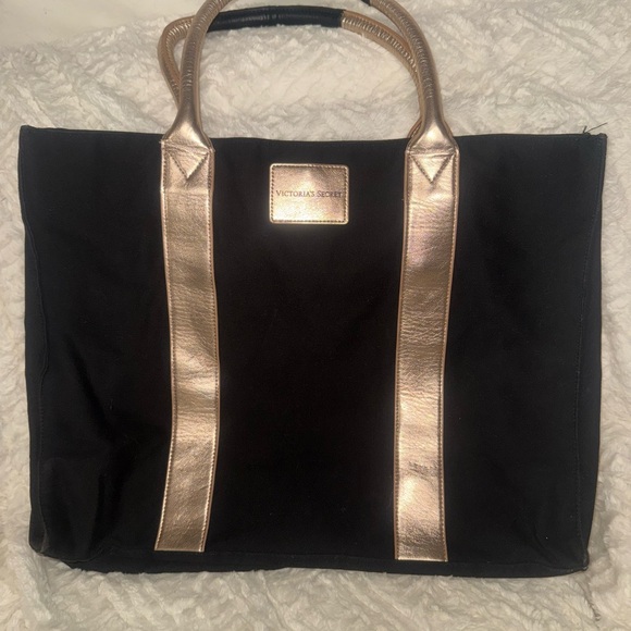 Victoria's Secret Black and Gold Tote with Elegant Accents - Picture 1 of 5